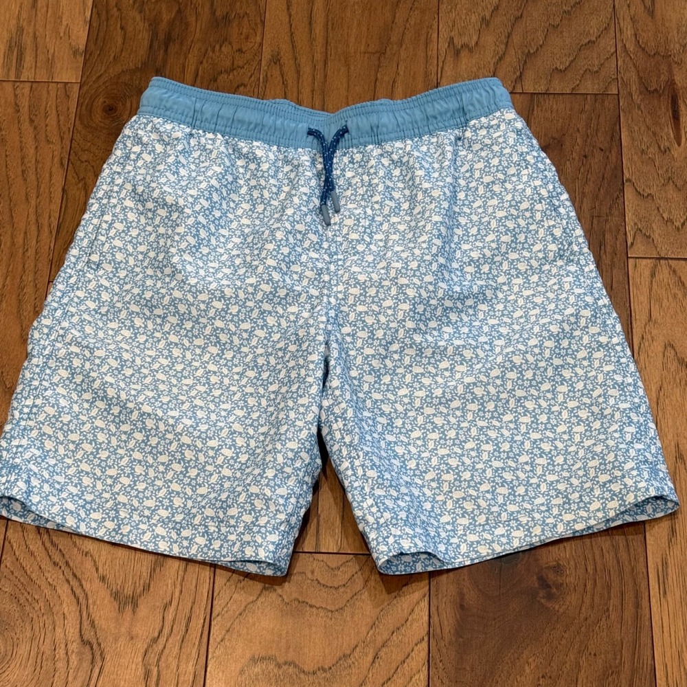 Southern Tide Boys Blue Floral Turtle Swim Trunks Skipjack Board Shorts Large L